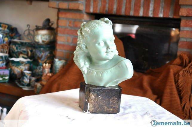 §buste visage de fillette sur socle en platre peint, Antiquités & Art, Art | Sculptures & Bois, Enlèvement ou Envoi