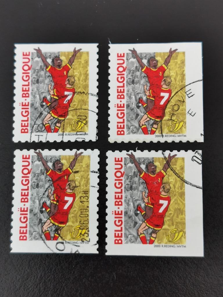 Belgie 2000 - sport - EK voetbal - zelfklevers 4 tandingen, Postzegels en Munten, Ophalen of Verzenden, Gestempeld, Sport