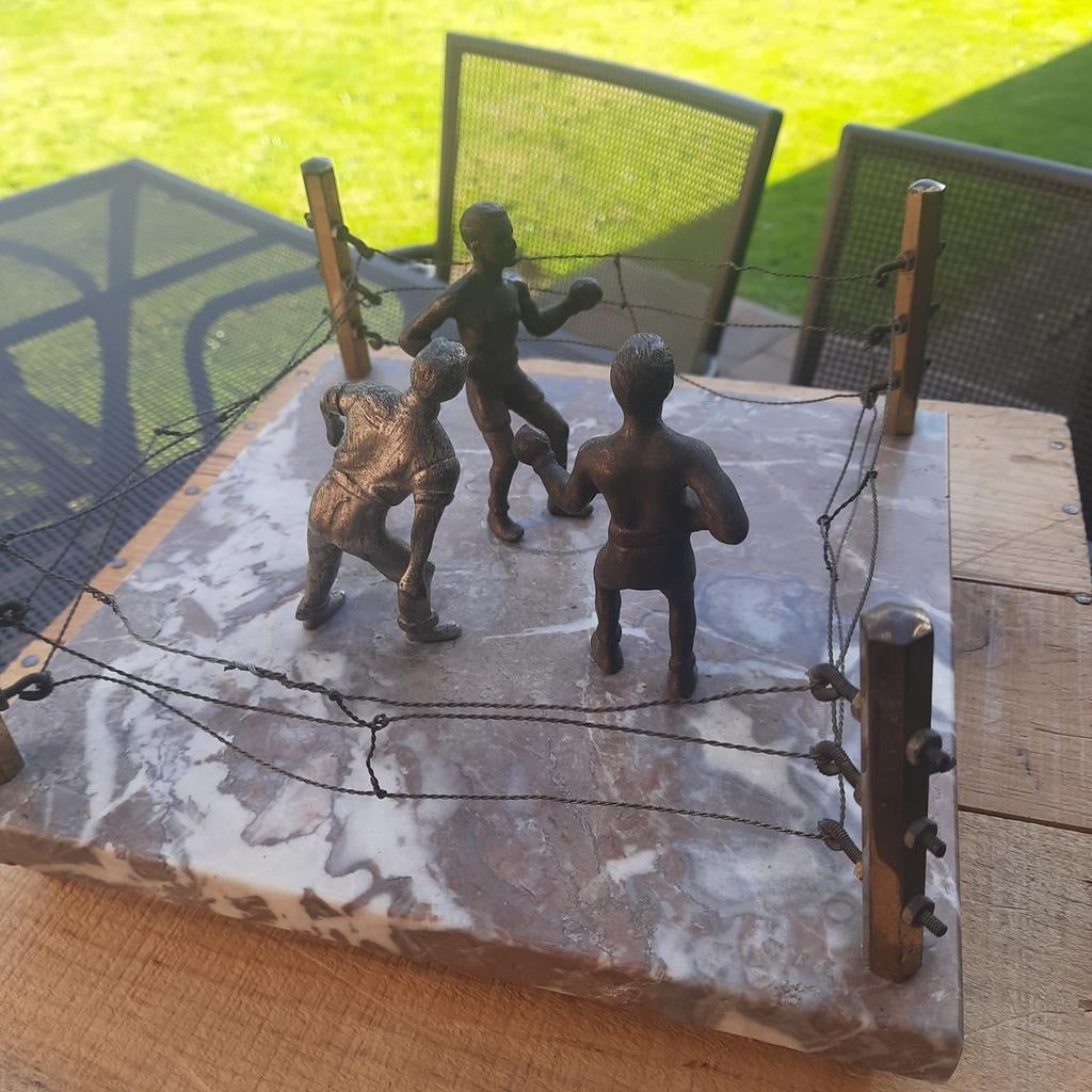 BOXING :TROPHEE ANCIENNE DE BOXE MARBRE ET MÉTAL;EXCLUSIF, Enlèvement