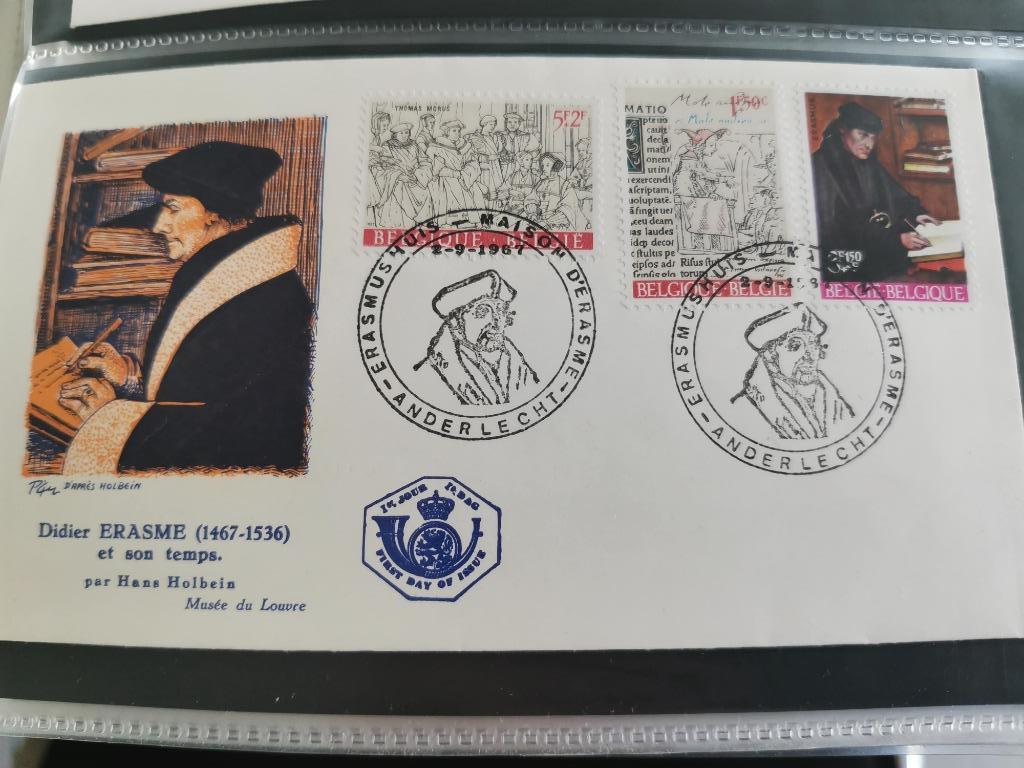 Belgique 1967 - FDC Erasmus et son époque, Hans Holbein, Enlèvement ou Envoi, Affranchi, Avec enveloppe, Oblitération 1er jour