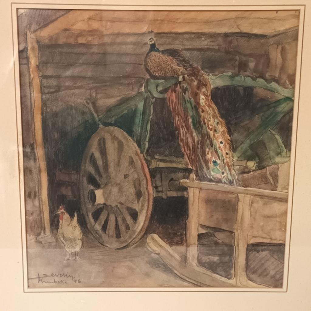 Juliaan Severin (1888-1975) - aquarel - De pauw, Ophalen of Verzenden