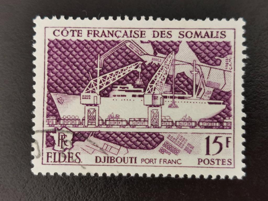 Côte française des Somalis 1956 - schip in port franc haven, Ophalen of Verzenden, Overige landen, Gestempeld