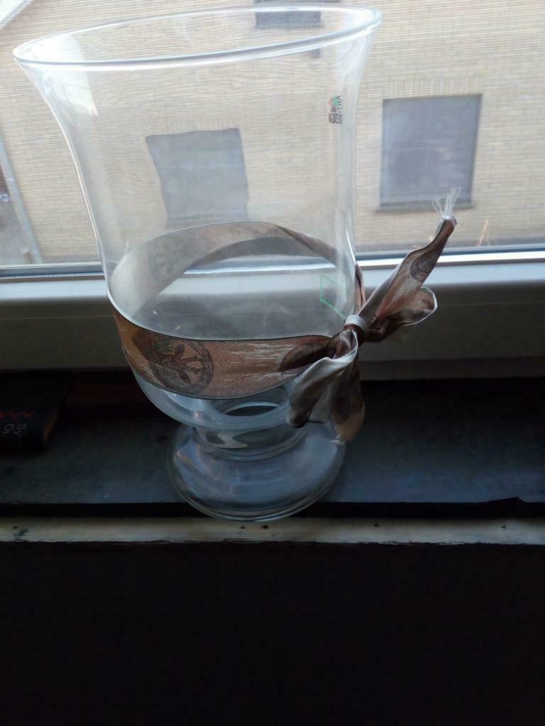 Glazen vaas hoogte 33 cm., Ophalen, Gebruikt, Wit, Glas