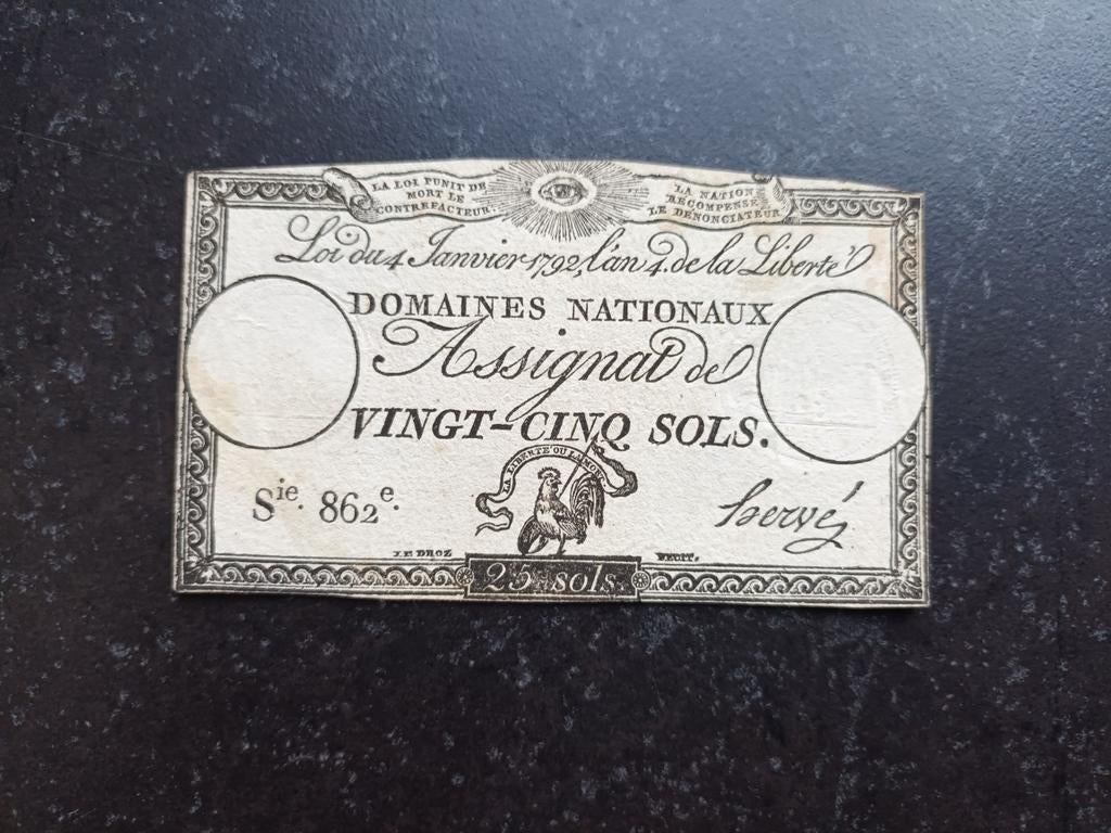 France 1792 magnifiquement plus rare Assignez 25 SOLS !, Enlèvement ou Envoi, Avant 1920, Autres types