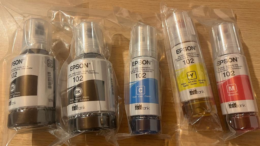 Epson 102 originele inktflessen voor ecotank - 5 flessen, Enlèvement ou Envoi, Neuf, Autres types, Epson