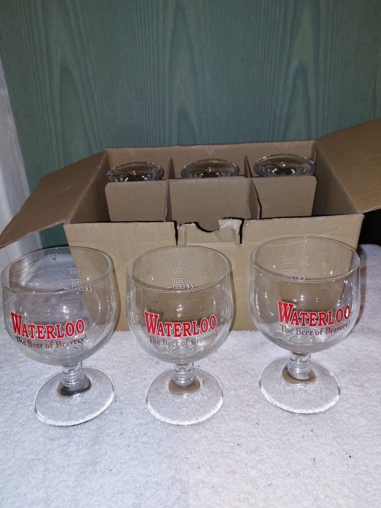 6 oude kristallen glazen WATERLOO, Verzamelen, Ophalen of Verzenden, Nieuw, Bierglas