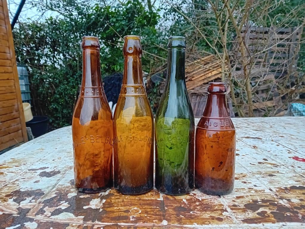 Oude vintage bierflessen brouwerij Aigle Belgica Gent Brugge, Ophalen of Verzenden