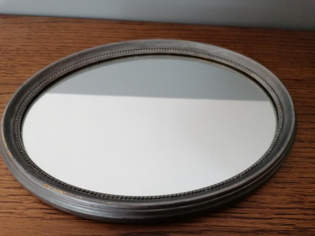 2 anciens miroirs rétro cadre argenté style napoléon 3, Moins de 100 cm, Enlèvement, Utilisé, Ovale