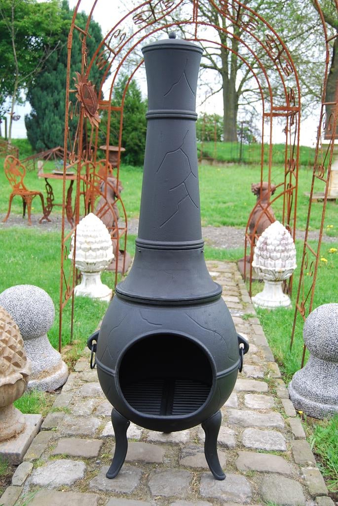 GROTE GIETIJZEREN VUURPOT, SCHOORSTEEN VAN 1,50 M, Tuin en Terras, Ophalen, Nieuw