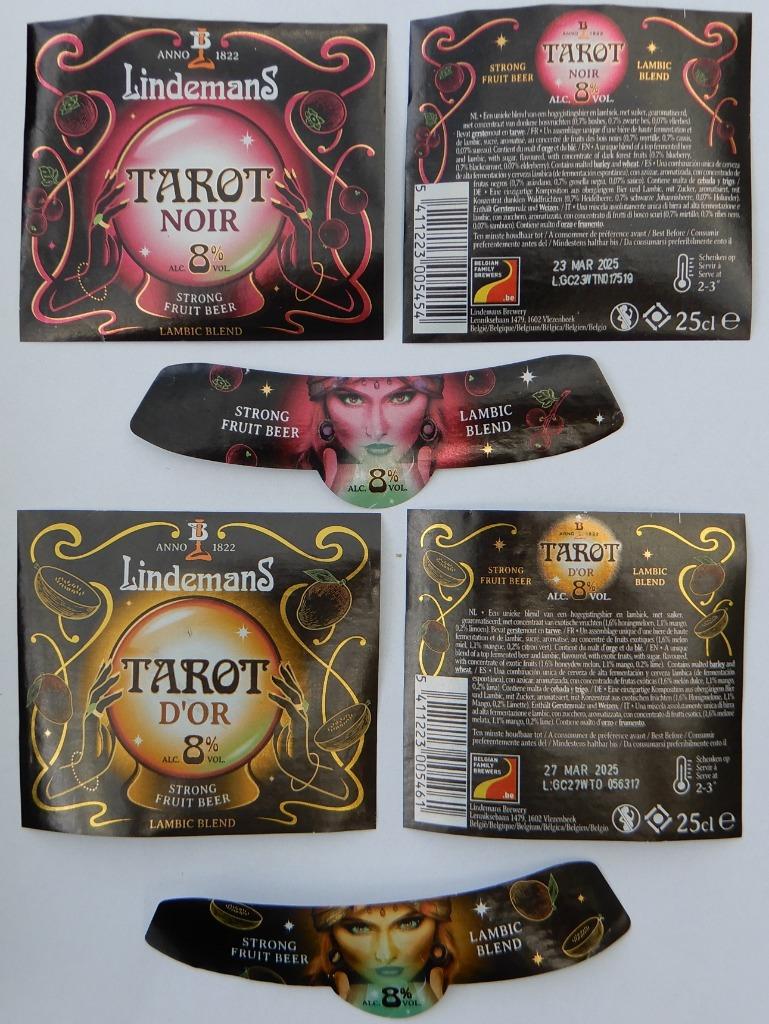 Bieretiket Tarot D'Or Brouwerij Lindemans 11h1, Verzamelen, Biermerken, Gebruikt, Verzenden