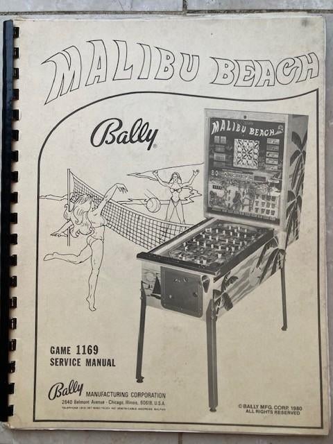 BINGO BALLY MALIBU BEACH SERVICE MANUAL, Verzamelen, Ophalen of Verzenden, Zo goed als nieuw