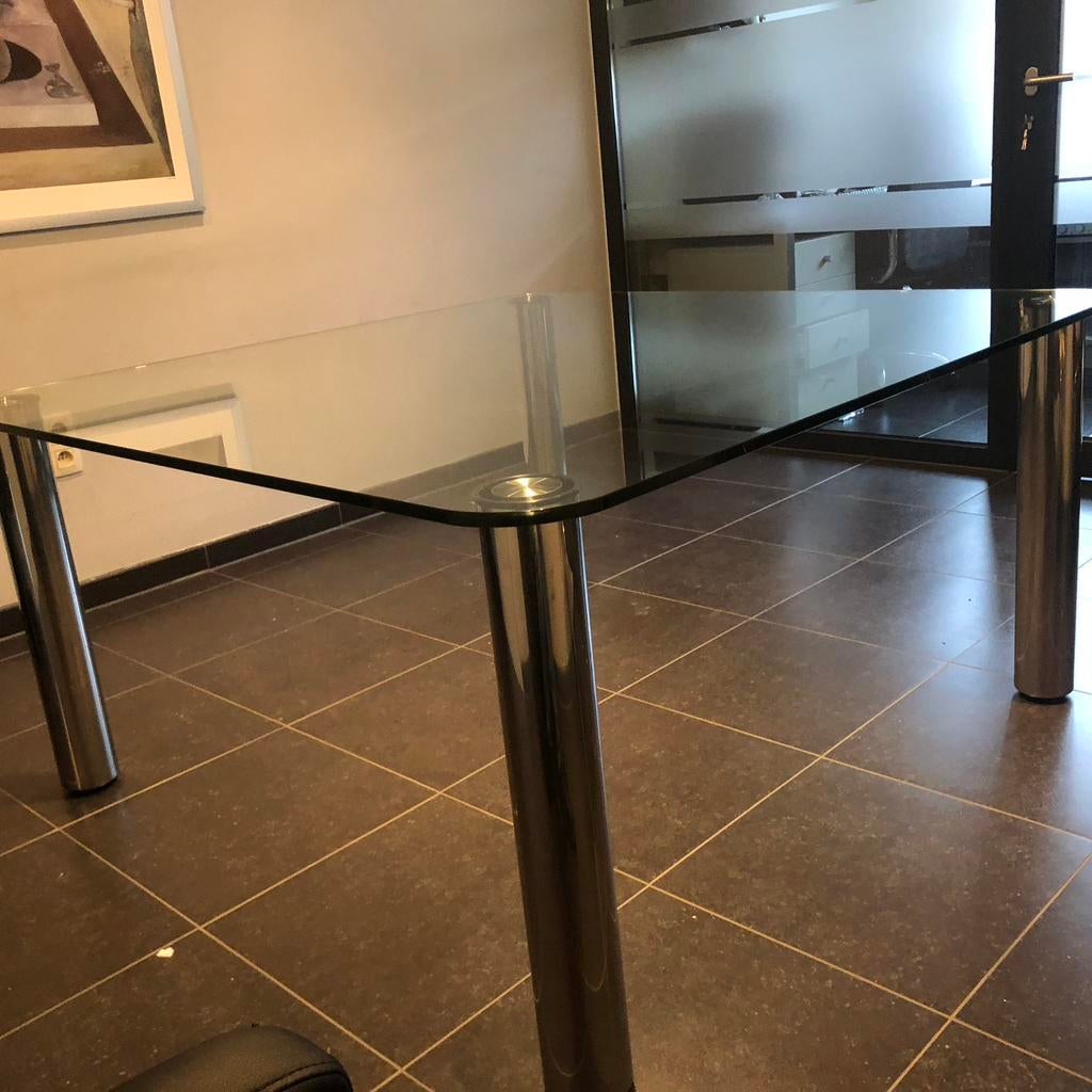 Glazen tafel, Huis en Inrichting, Tafels | Eettafels, Ophalen, Design, Vierkant, Vijf personen of meer