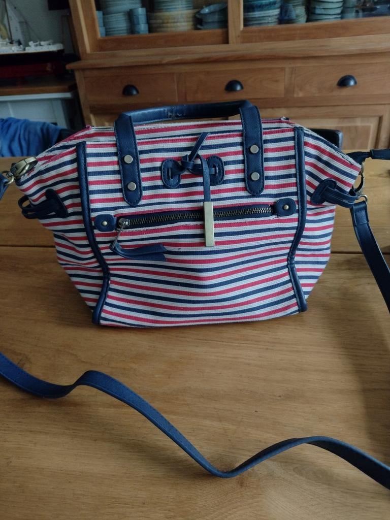 Handtas rood/wit/blauw gestreept, Ophalen of Verzenden, Zo goed als nieuw, Blauw, Handtas