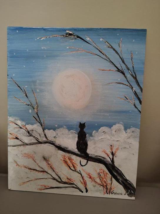 Schilderij met poes, Antiek en Kunst, Ophalen of Verzenden