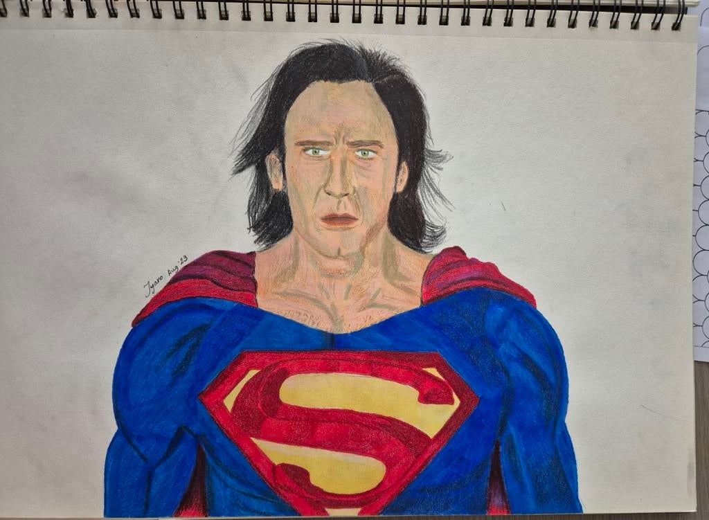Portret Nicolas Cage als Superman a3, Antiek en Kunst, Kunst | Schilderijen | Modern, Ophalen of Verzenden