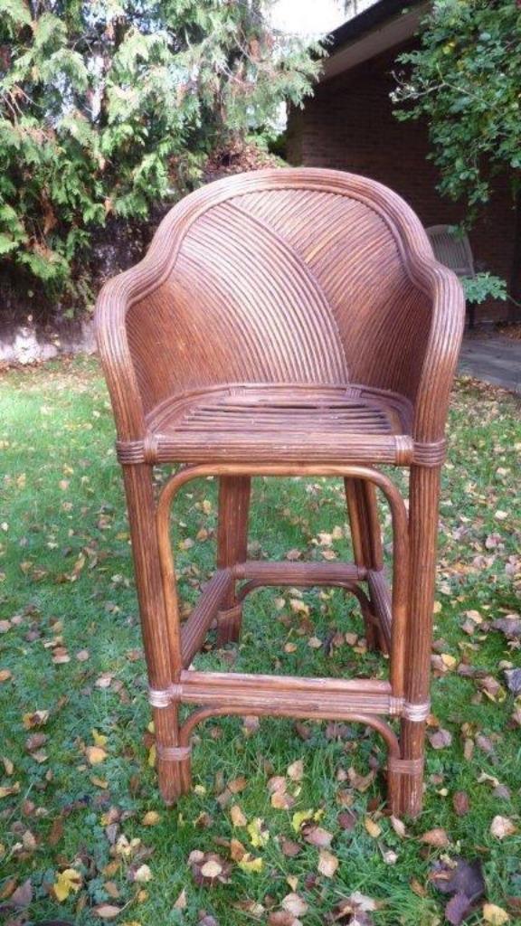 Rattan tabourets de bar 6 pièces, Maison & Meubles, 90 cm ou plus, Enlèvement, Utilisé, Bois