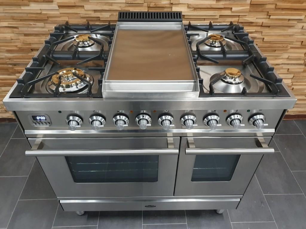 🔥Cuisinière Boretti deluxe 90cm inoxydable 2 fours frytop, Gaz, Classe énergétique A ou plus économe, Enlèvement ou Envoi, Comme neuf