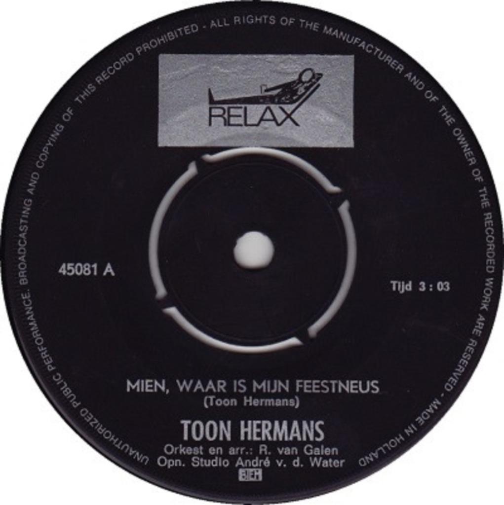 Toon Hermans - Mien, Waar Is Mijn Feestneus, Gebruikt, 7 inch, Single, Ophalen of Verzenden