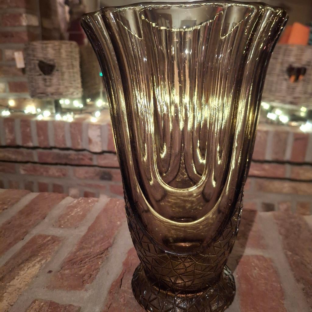 Vase Luxor verre fumé ht 24 cm Henri Heemskerk art déco, Antiquités & Art, Enlèvement ou Envoi