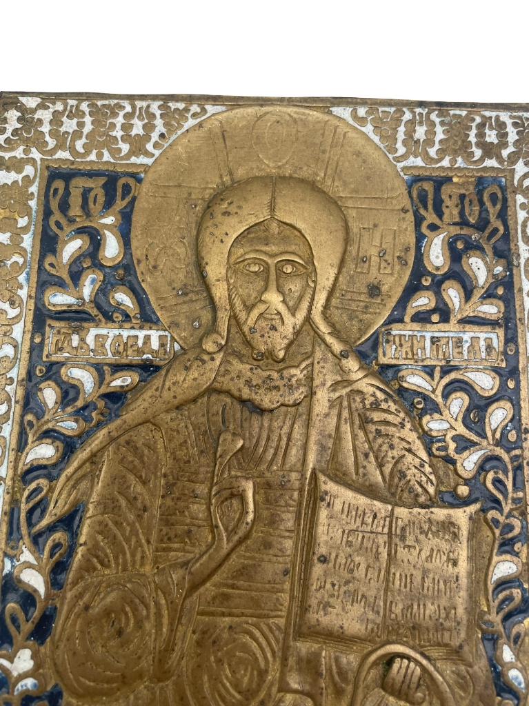 Russisch-orthodoxe icoon Christ Pantocrator geëmailleerd, Antiek en Kunst, Antiek | Religieuze voorwerpen, Ophalen of Verzenden
