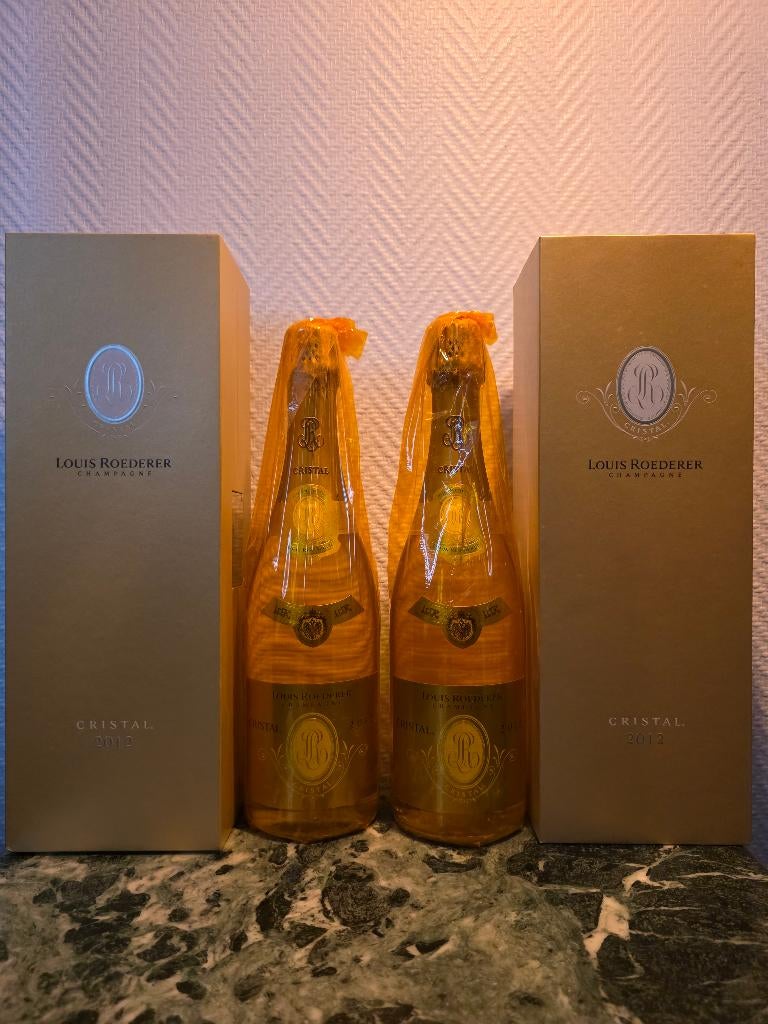 2x Champagne Cristal Roederer 2012 - Coffret Luxe, Collections, Vins, Pleine, Comme neuf, Champagne, France