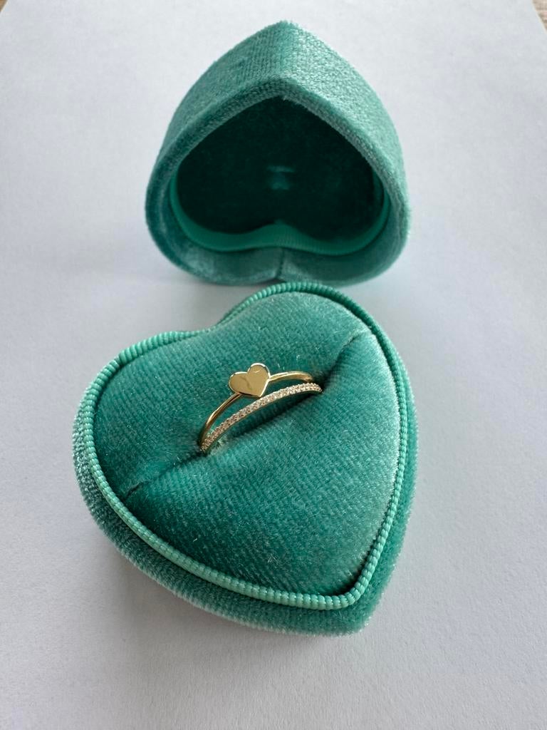 14Kt geelgouden dubbele ring hart zirkonia, Handtassen en Accessoires, Ringen, Nieuw, Ophalen