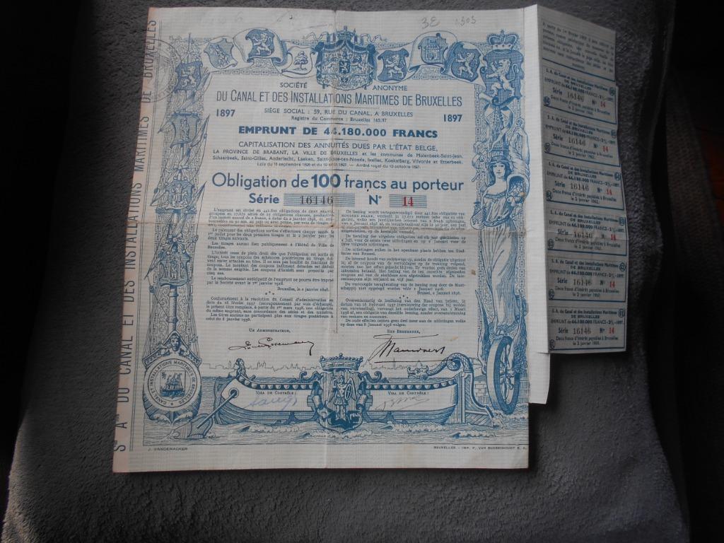 obligation Canal et installations maritimes Bruxelles 1898, Antiquités & Art, Enlèvement ou Envoi