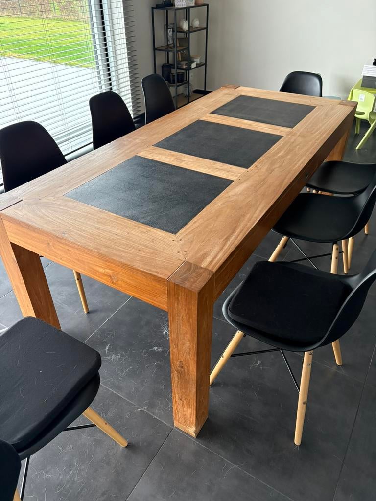 Massieve eettafel, Huis en Inrichting, Tafels | Eettafels, Ophalen, Gebruikt, Vierkant, Eikenhout