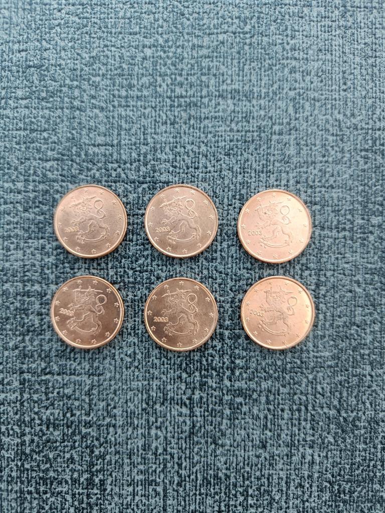Munten Finland. 1 cent van 2003 ( 5 x )., Enlèvement ou Envoi, Finlande, 1 centime, Monnaie en vrac