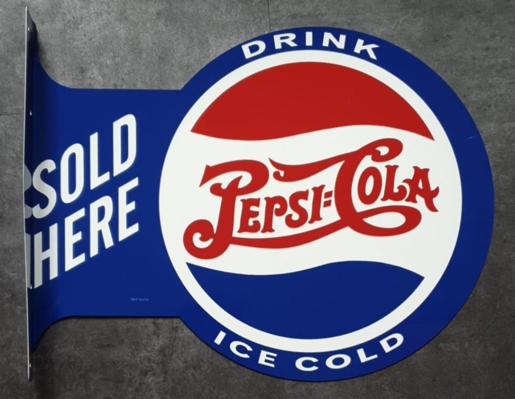 Pepsi Cola dubbelzijdig metalen reclame uithang bord, Verzamelen, Merken en Reclamevoorwerpen, Ophalen of Verzenden, Nieuw, Reclamebord