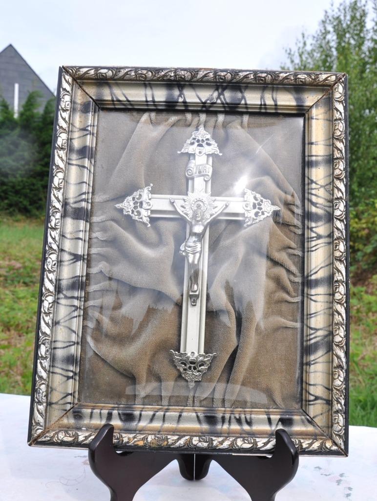 cadre rectangulaire religieux bombé tour bois marbre, Enlèvement ou Envoi