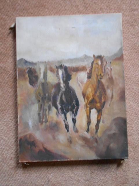 huile sur toile, chevaux qui courent, Antiquités & Art, Enlèvement ou Envoi