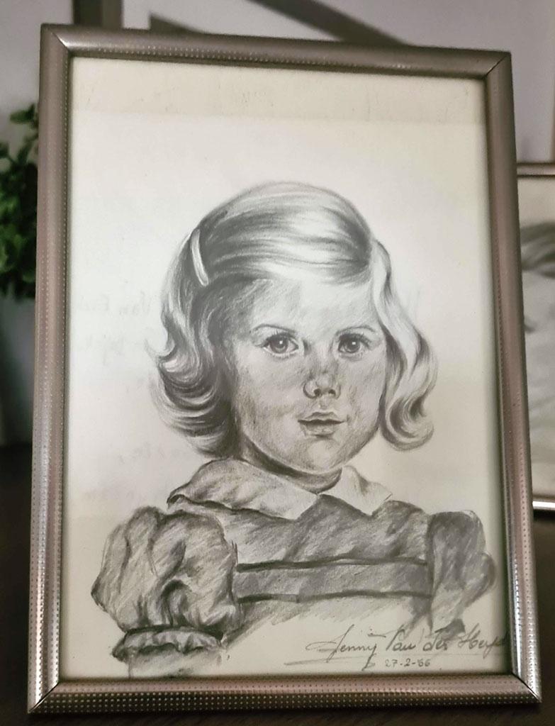 potloodtekening meisje (1) 1966 - Jenny Van Der Heyden, Antiquités & Art, Curiosités & Brocante, Enlèvement
