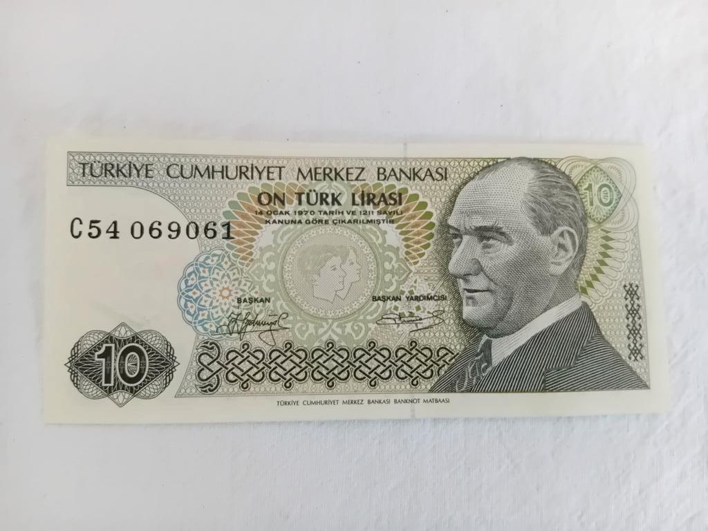 Bankbiljet 10 Turkse ponden Turkije 1970, Postzegels en Munten, Ophalen of Verzenden, Los biljet