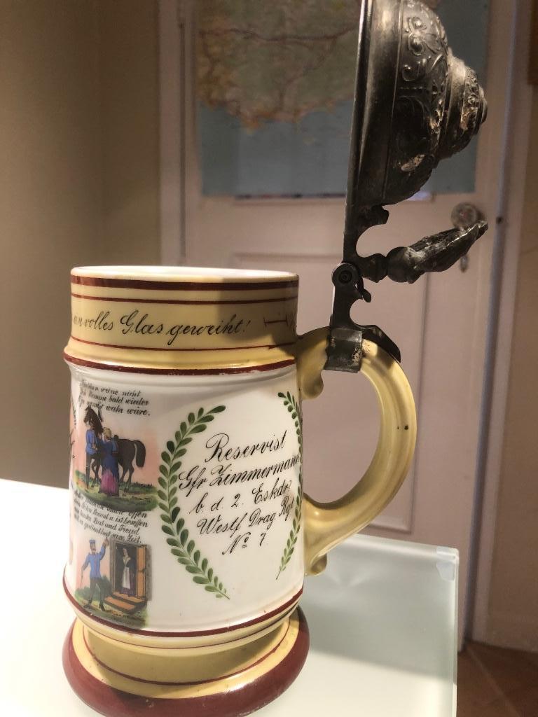 Beker van de Duitse reservist Zimmermann in Saarbrucken 1892, Antiek en Kunst, Antiek | Keramiek en Aardewerk, Ophalen of Verzenden