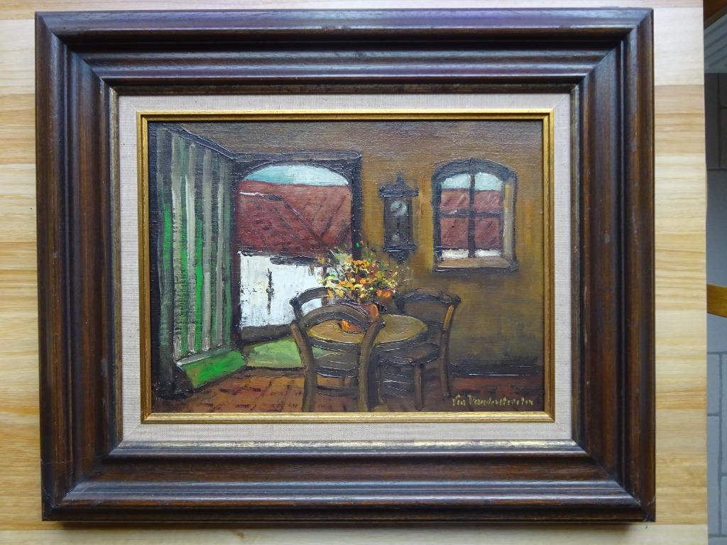 Lea Vanderstraeten, doek, Interieur, 30 x 40 cm,, Antiek en Kunst, Kunst | Schilderijen | Klassiek, Ophalen of Verzenden