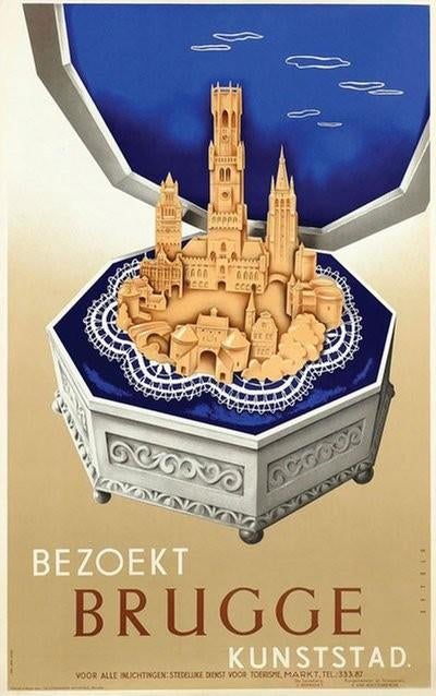 Oude Affiche Brugge - Bezoekt Brugge Kunststad, Ophalen of Verzenden