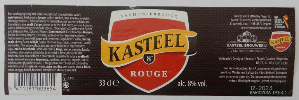Bieretiket Kasteelbier Rouge Brouwerij Vanhonsebrouck (11b0), Verzamelen, Verzenden, Gebruikt