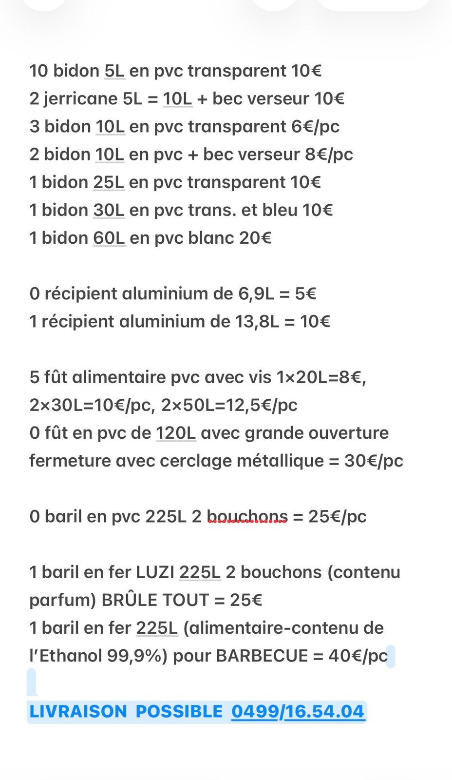 Baril fer 225L x 4 = 30€/pc + Bidon 5L-10L avec bec verseur, Enlèvement ou Envoi, Comme neuf