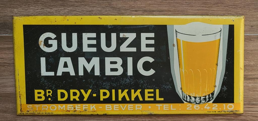 Blikken reclamebord Gueuze Lambic Dry Pikkel., Ophalen of Verzenden, Reclamebord