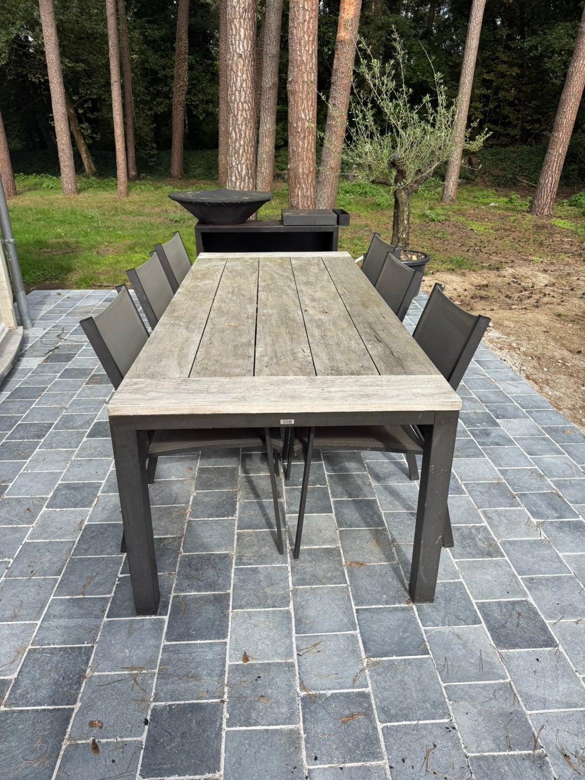 Bristol teak tuintafel 240cm + 6 stoelen, Ophalen, Gebruikt, Eettafel, 6 zitplaatsen