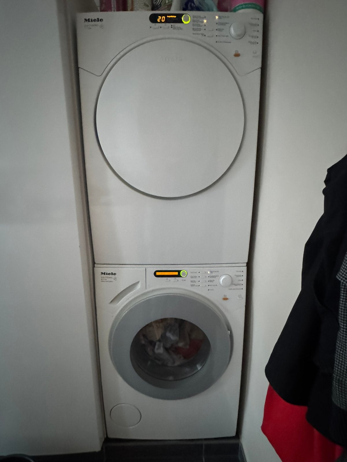 Miele wasmachine en droogkast set, Elektronische apparatuur, Ophalen, Gebruikt, Handwasprogramma, Voorlader