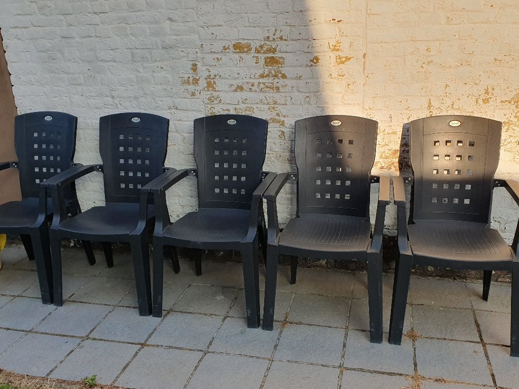 5 tuinstoelen grijs Hartmann, stapelbaar, Tuin en Terras, Tuinstoelen, Ophalen, Stapelbaar