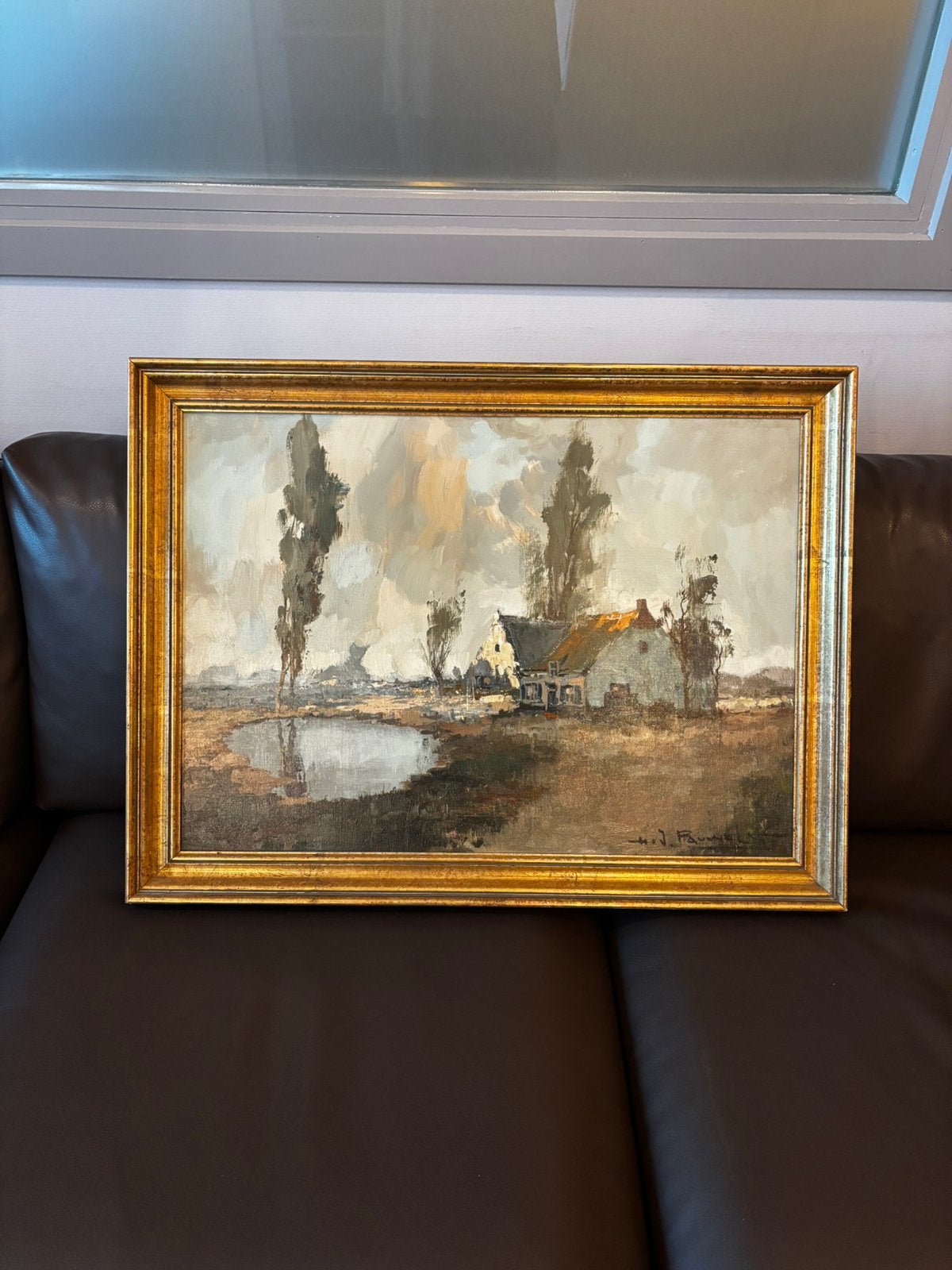 Henri Joseph Pauwel landschap met hoeve, Antiquités & Art, Enlèvement