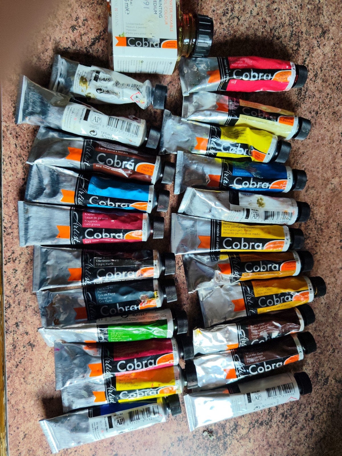 22 tubes de Cobra - peinture à l'huile mélangable à l'eau +, Enlèvement ou Envoi, Peinture à l'huile