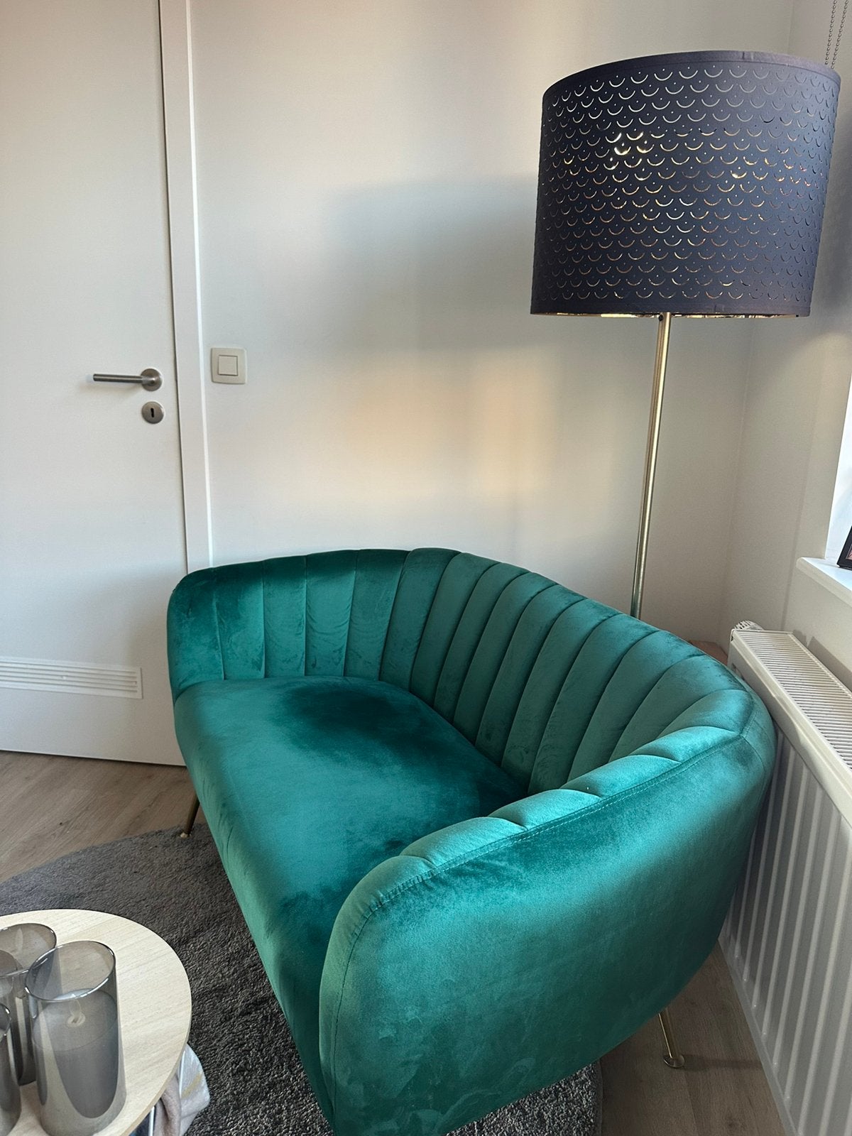 Groen velvet bankje/zetel, Ophalen, Zo goed als nieuw, Stof, Minder dan 150 cm