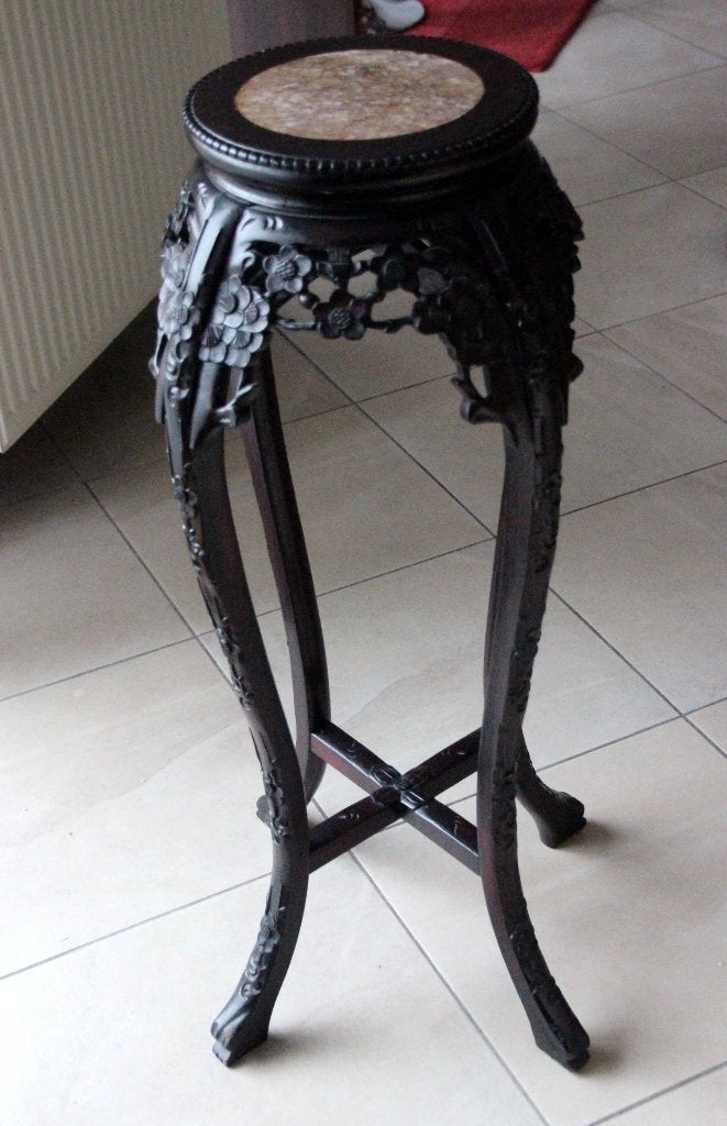 Chinese houten sokkel met marmeren inleg, Antiek en Kunst, Ophalen