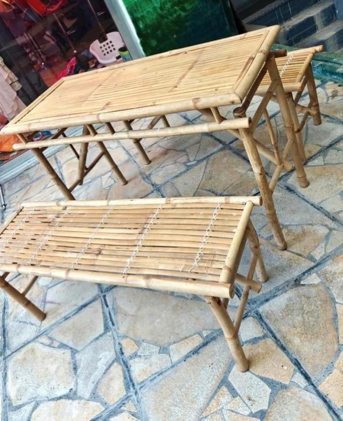 Tuinbanktafel in bamboe, Ophalen