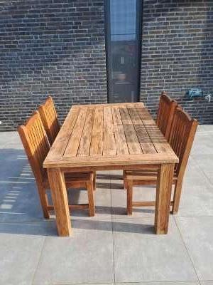 Tuintafel teak met 4 stoelen, Ophalen, Gebruikt, Rechthoekig, Teakhout