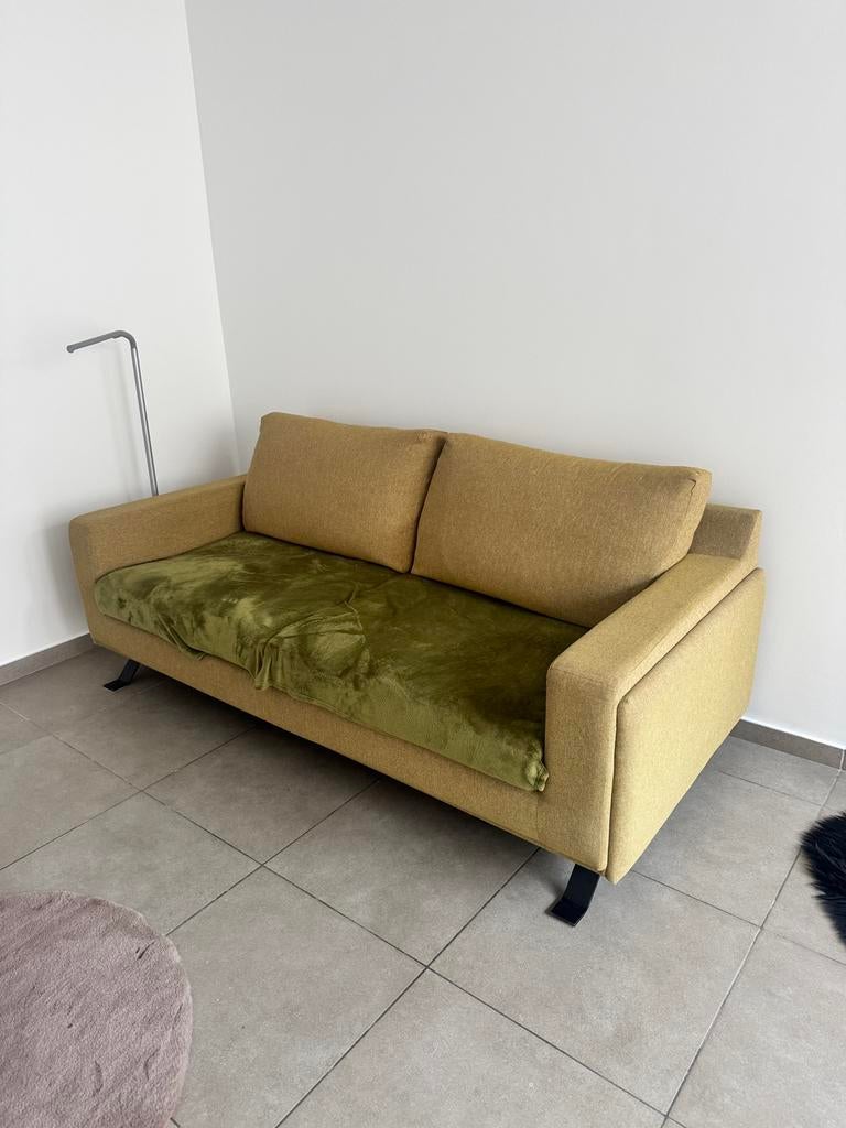 Groene zetel 2/3 personen, Huis en Inrichting, Zetels | Zetels, Ophalen, Gebruikt, Rechte bank, Stof